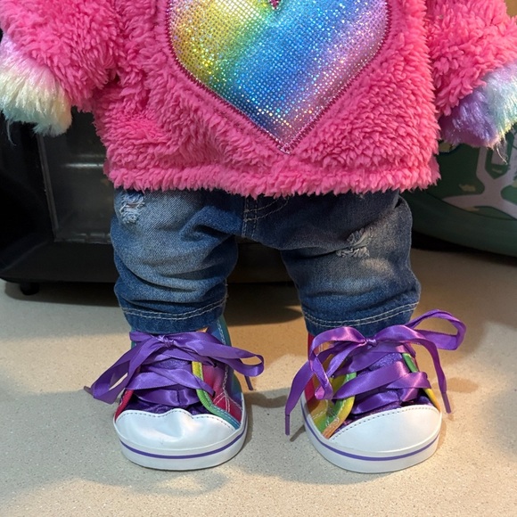 Build a bear Rainbow Plush Bear with Pink Heart Hoodie - Picture 3 of 7